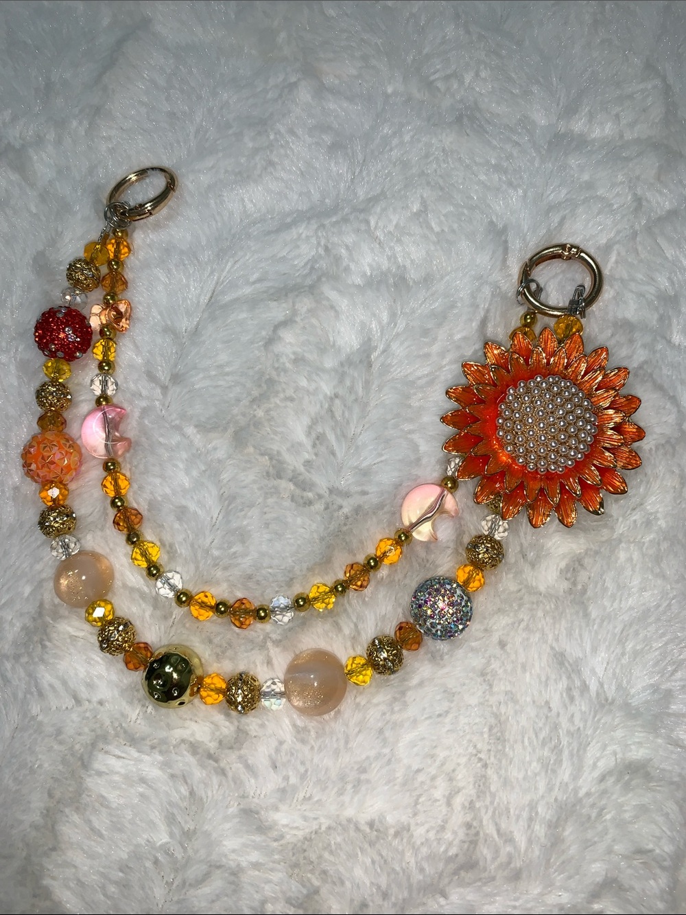 Sunflower Bag Charm Yellow Beaded Double-Strand - Unbranded